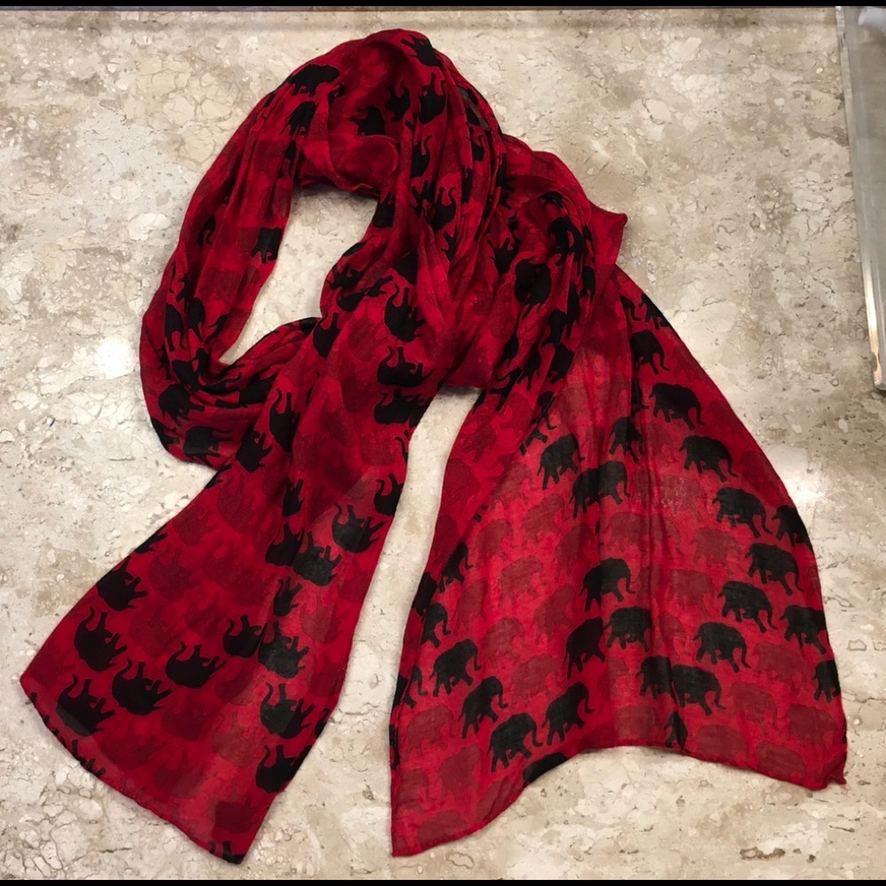 DONATED Crimson and black elephant print scarf